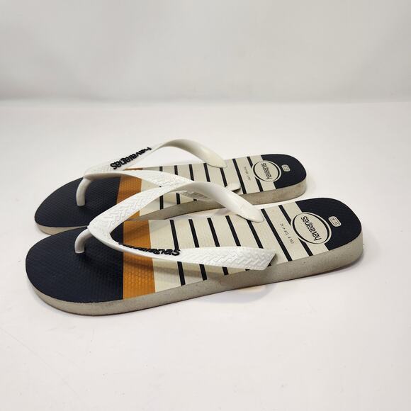 Havaianas Mens Nautical Flip Flops Sandals Size 8 Yellow Navy Blue White Stripes - Picture 3 of 6